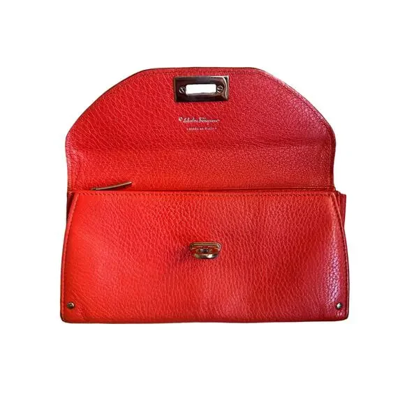 Salvatore Ferragamo Orange Leather Long Wallet